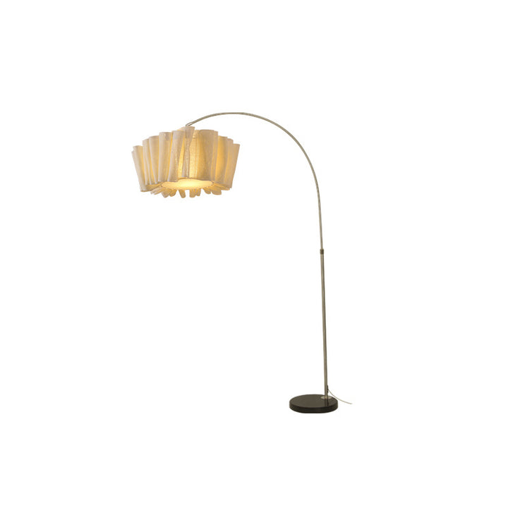 Lampe de sol traditionnelle japonaise en marbre, tissu et métal plissé à 1 lumière pour salon et chambre 