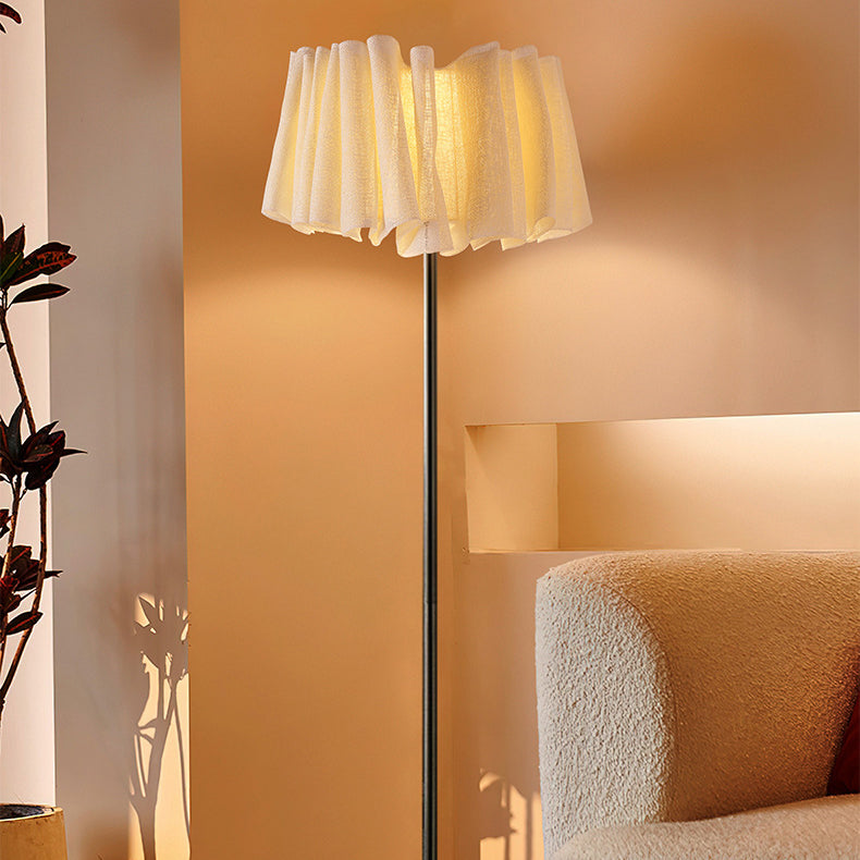 Lampe de sol traditionnelle japonaise en marbre, tissu et métal plissé à 1 lumière pour salon et chambre 