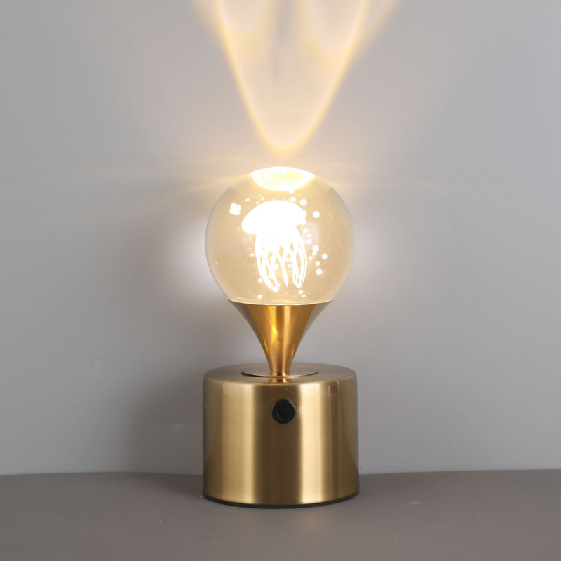 Zeitgenössische kreative Eisen- & Kristall-USB-Globus-Hirsch-Erde-Quallen-LED-Tischlampe Nachtlicht für das Schlafzimmer 