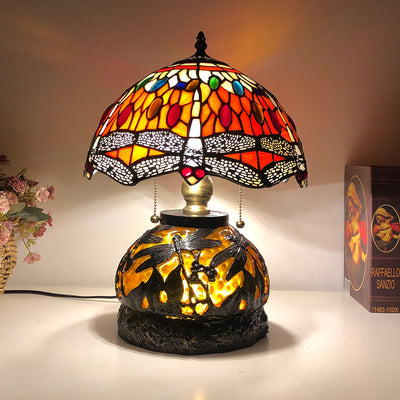 Traditionelle Tiffany Glas & Harz Libelle 3-Licht Tischlampe für Wohnzimmer und Schlafzimmer 
