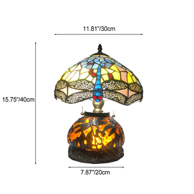 Traditionelle Tiffany Glas & Harz Libelle 3-Licht Tischlampe für Wohnzimmer und Schlafzimmer 