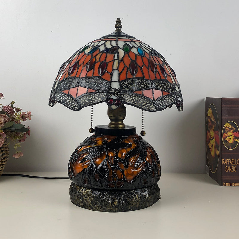 Traditionelle Tiffany Glas & Harz Libelle 3-Licht Tischlampe für Wohnzimmer und Schlafzimmer 