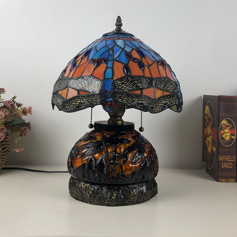 Traditionelle Tiffany Glas & Harz Libelle 3-Licht Tischlampe für Wohnzimmer und Schlafzimmer 