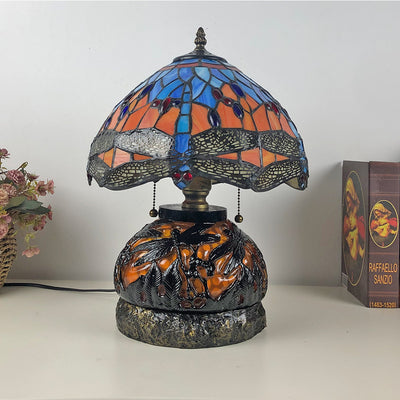 Traditionelle Tiffany Glas & Harz Libelle 3-Licht Tischlampe für Wohnzimmer und Schlafzimmer 