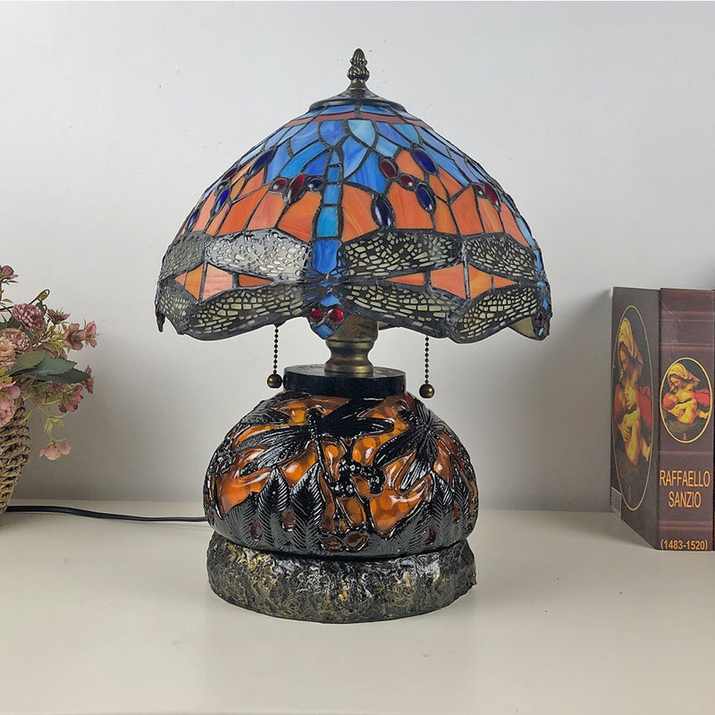 Traditionelle Tiffany Glas & Harz Libelle 3-Licht Tischlampe für Wohnzimmer und Schlafzimmer 