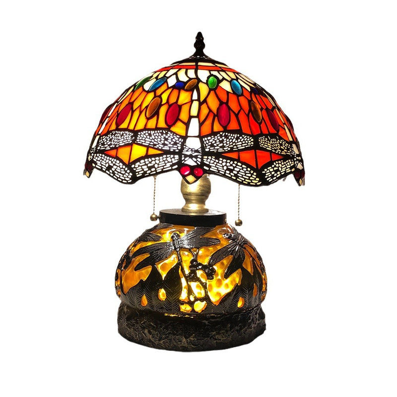 Traditionelle Tiffany Glas & Harz Libelle 3-Licht Tischlampe für Wohnzimmer und Schlafzimmer 