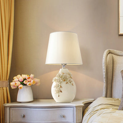 Lampe de table contemporaine nordique en céramique avec colonne florale à 1 lumière pour chambre et salon 