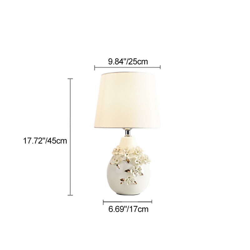 Lampe de table contemporaine nordique en céramique avec colonne florale à 1 lumière pour chambre et salon 