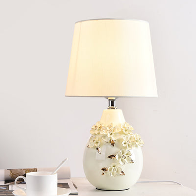 Lampe de table contemporaine nordique en céramique avec colonne florale à 1 lumière pour chambre et salon 