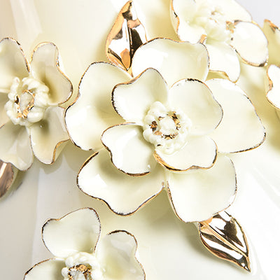 Lampe de table contemporaine nordique en céramique avec colonne florale à 1 lumière pour chambre et salon 