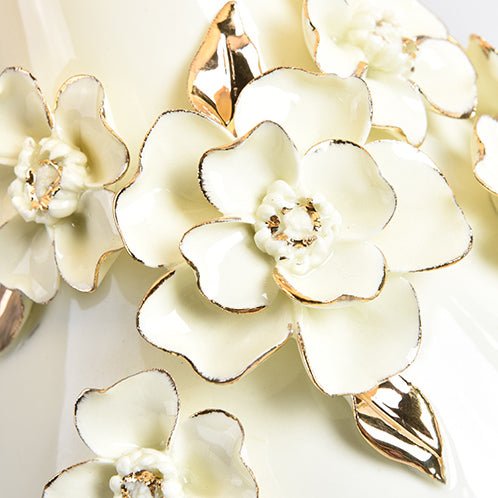 Lampe de table contemporaine nordique en céramique avec colonne florale à 1 lumière pour chambre et salon 