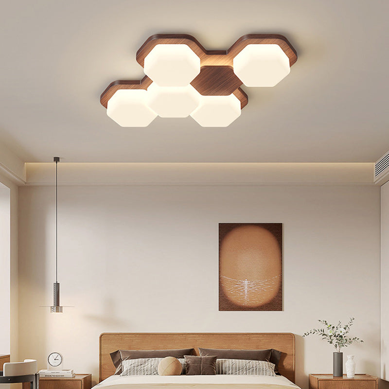 Contemporary Scandinavian Iron And Acrylic Hexagonal Block Geometric LED Flush Mount Ceiling Light For Living Room And Bedroom