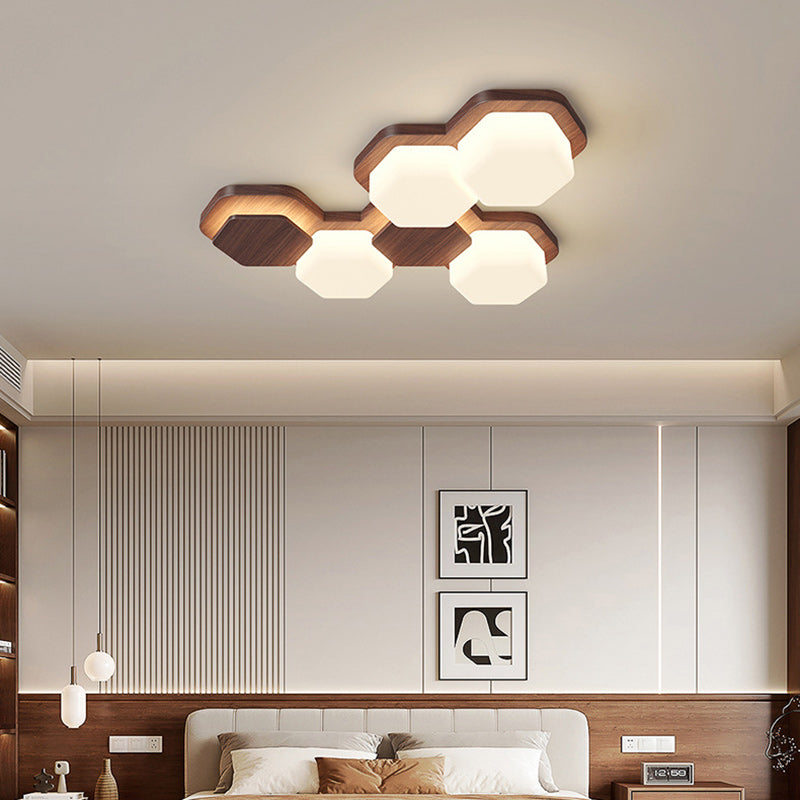 Contemporary Scandinavian Iron And Acrylic Hexagonal Block Geometric LED Flush Mount Ceiling Light For Living Room And Bedroom