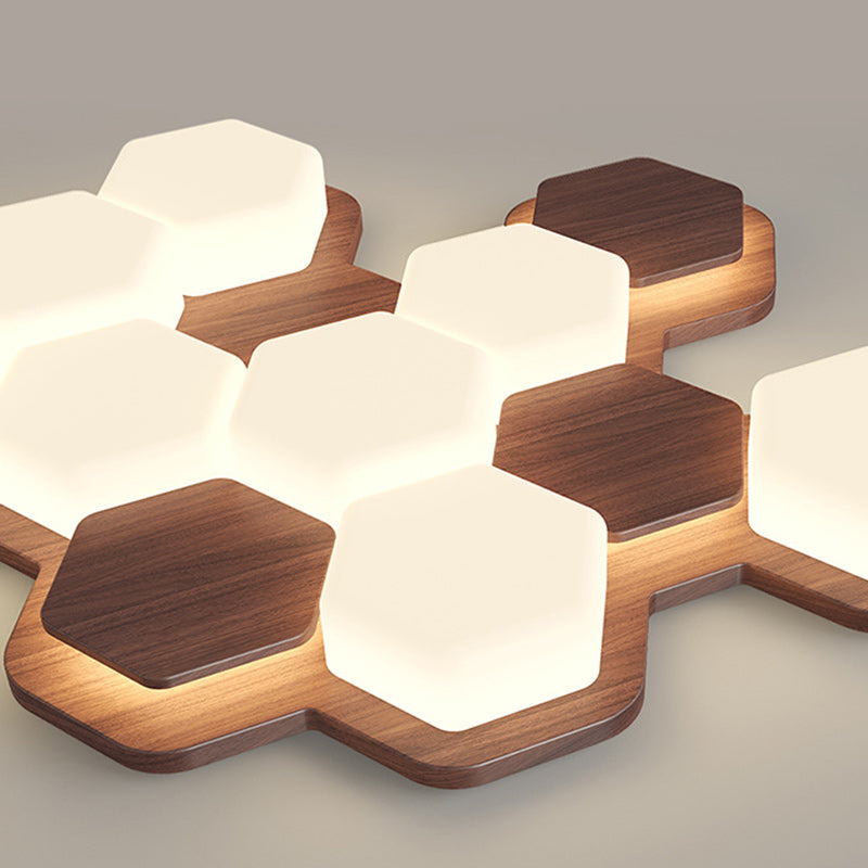 Contemporary Scandinavian Iron And Acrylic Hexagonal Block Geometric LED Flush Mount Ceiling Light For Living Room And Bedroom