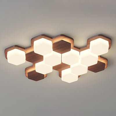 Contemporary Scandinavian Iron And Acrylic Hexagonal Block Geometric LED Flush Mount Ceiling Light For Living Room And Bedroom