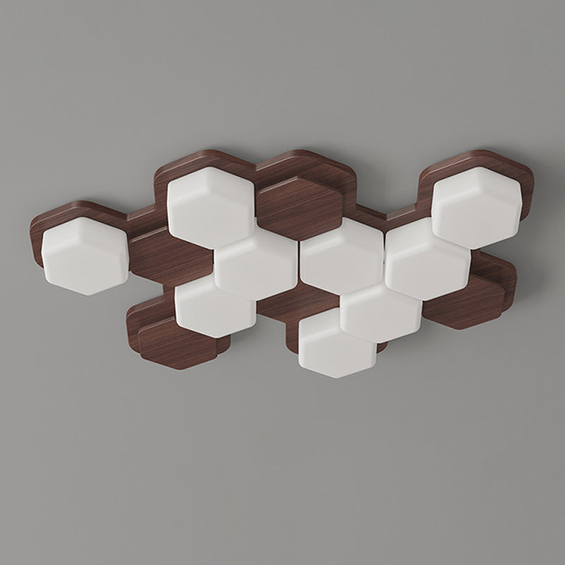 Contemporary Scandinavian Iron And Acrylic Hexagonal Block Geometric LED Flush Mount Ceiling Light For Living Room And Bedroom