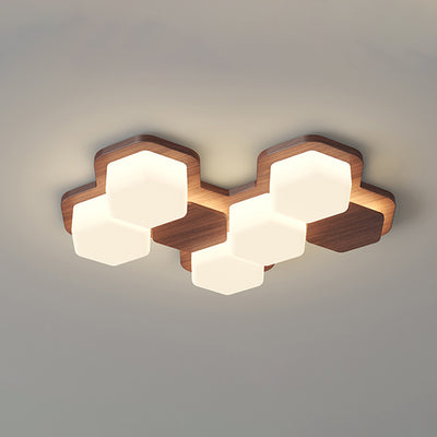 Contemporary Scandinavian Iron And Acrylic Hexagonal Block Geometric LED Flush Mount Ceiling Light For Living Room And Bedroom