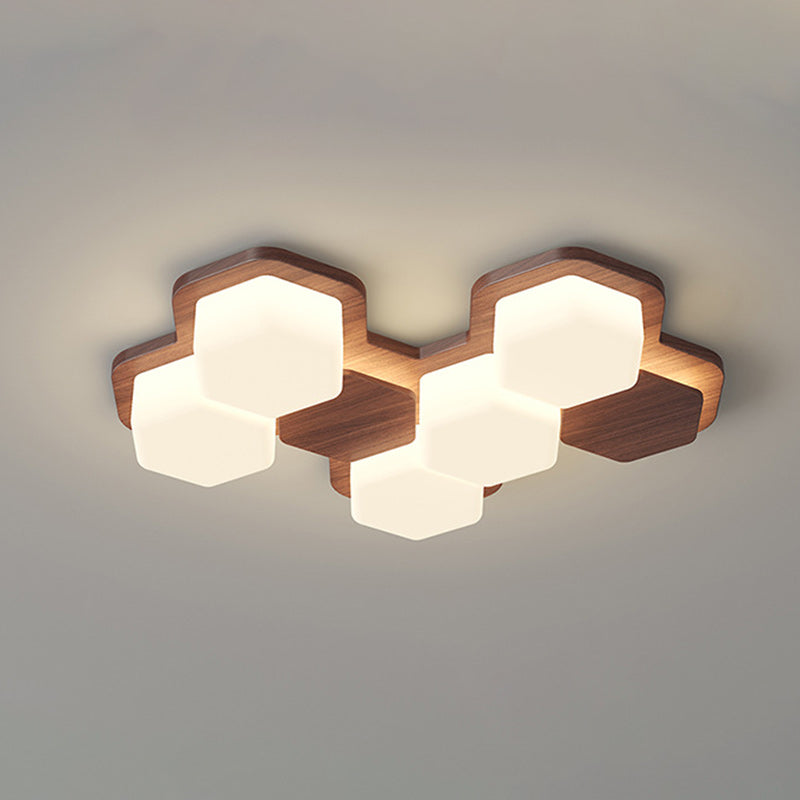 Contemporary Scandinavian Iron And Acrylic Hexagonal Block Geometric LED Flush Mount Ceiling Light For Living Room And Bedroom