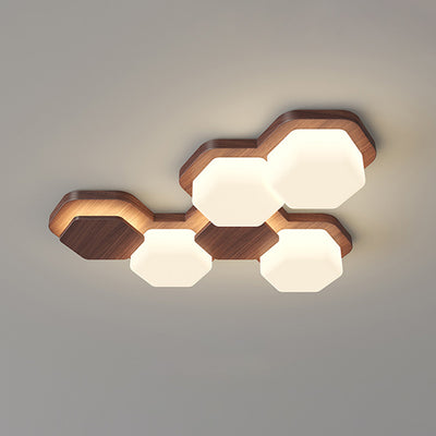 Contemporary Scandinavian Iron And Acrylic Hexagonal Block Geometric LED Flush Mount Ceiling Light For Living Room And Bedroom