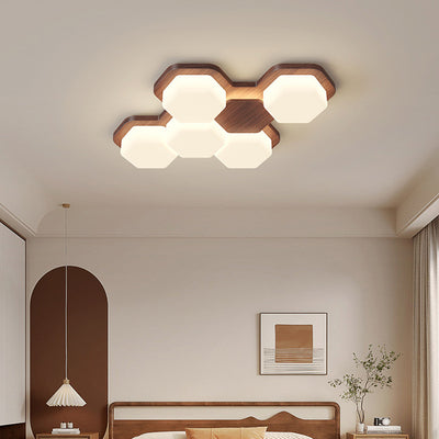 Contemporary Scandinavian Iron And Acrylic Hexagonal Block Geometric LED Flush Mount Ceiling Light For Living Room And Bedroom