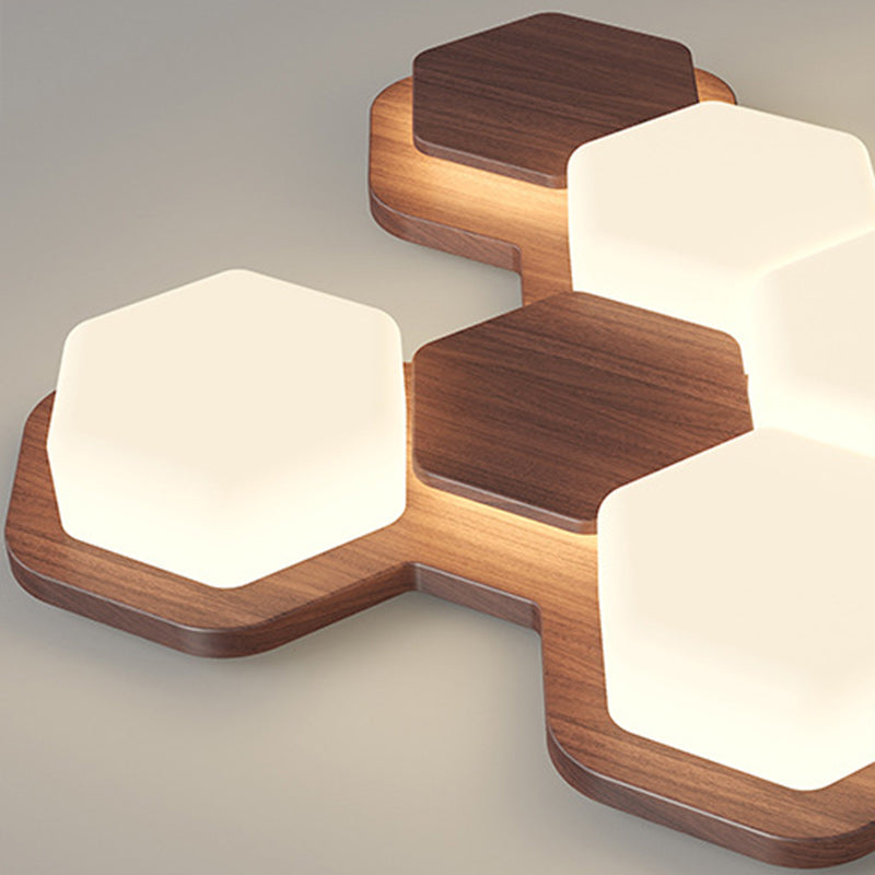 Contemporary Scandinavian Iron And Acrylic Hexagonal Block Geometric LED Flush Mount Ceiling Light For Living Room And Bedroom