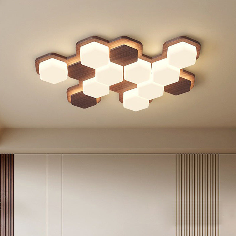 Contemporary Scandinavian Iron And Acrylic Hexagonal Block Geometric LED Flush Mount Ceiling Light For Living Room And Bedroom