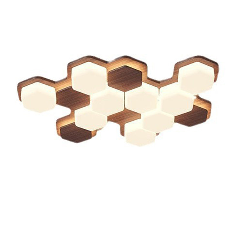 Contemporary Scandinavian Iron And Acrylic Hexagonal Block Geometric LED Flush Mount Ceiling Light For Living Room And Bedroom