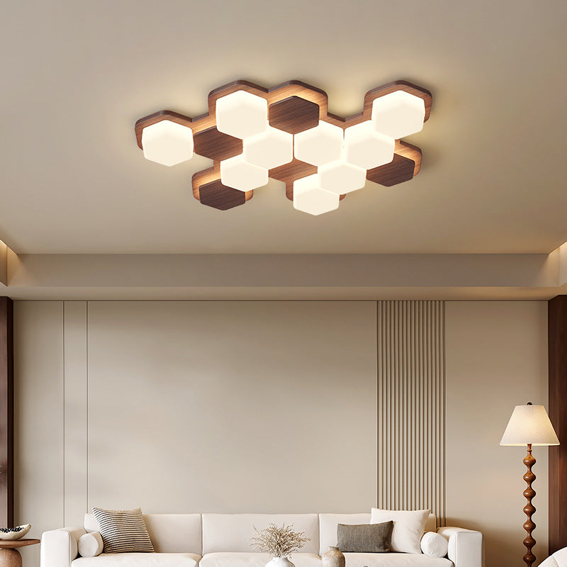 Contemporary Scandinavian Iron And Acrylic Hexagonal Block Geometric LED Flush Mount Ceiling Light For Living Room And Bedroom