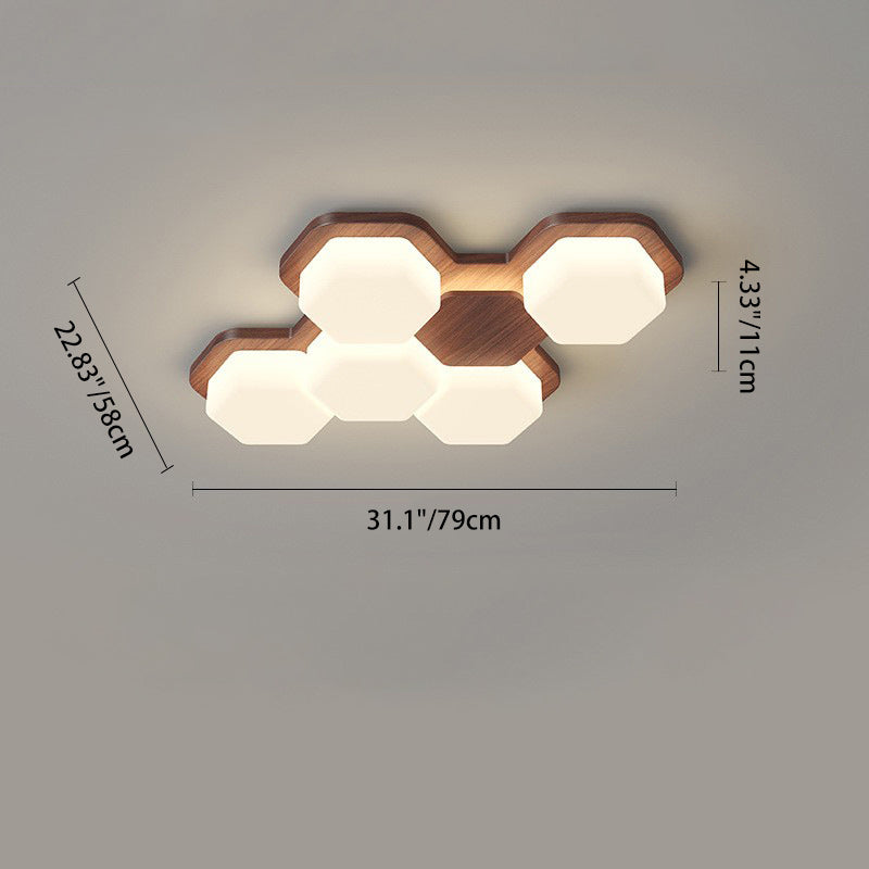 Contemporary Scandinavian Iron And Acrylic Hexagonal Block Geometric LED Flush Mount Ceiling Light For Living Room And Bedroom