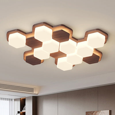 Contemporary Scandinavian Iron And Acrylic Hexagonal Block Geometric LED Flush Mount Ceiling Light For Living Room And Bedroom