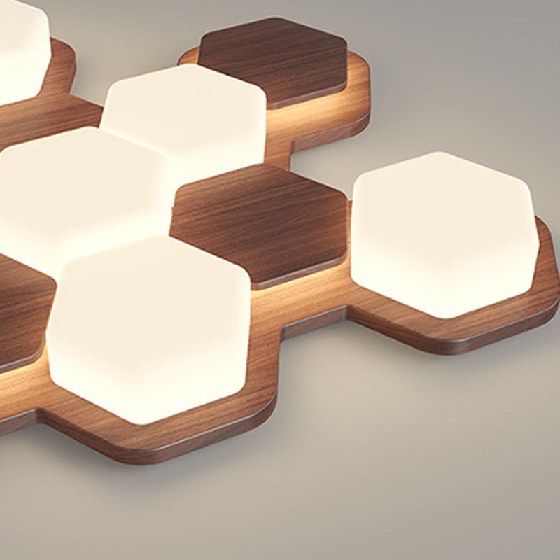 Contemporary Scandinavian Iron And Acrylic Hexagonal Block Geometric LED Flush Mount Ceiling Light For Living Room And Bedroom