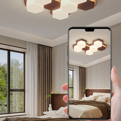Contemporary Scandinavian Iron And Acrylic Hexagonal Block Geometric LED Flush Mount Ceiling Light For Living Room And Bedroom