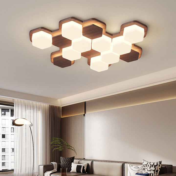 Zeitgenössische skandinavische Eisen- und Acryl-Sechskantblock geometrische LED-Deckenleuchte für Wohnzimmer und Schlafzimmer 