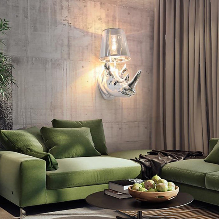 Contemporary Creative Resin And Fabric Rhino 1-Light Wall Sconce Lamp For Bedside