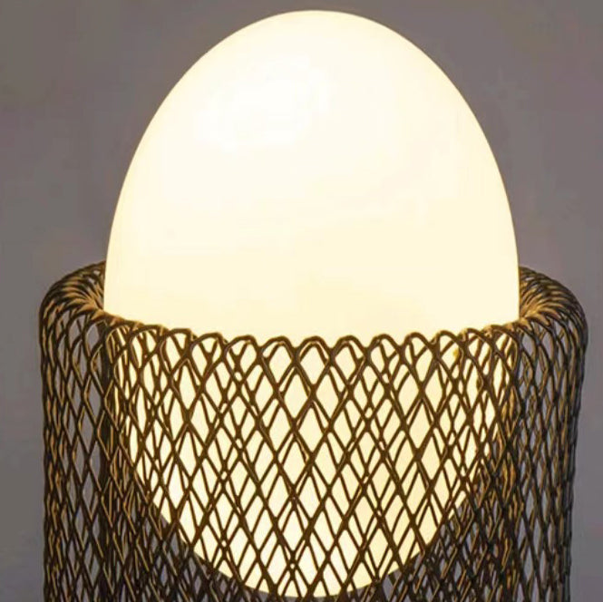 Contemporary Retro Iron And Glass Egg Cage Flame 1-Light LED Rechargeable Table Lamp Night Light For Bedroom And Dining Room