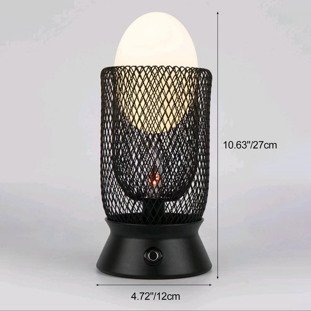 Contemporary Retro Iron And Glass Egg Cage Flame 1-Light LED Rechargeable Table Lamp Night Light For Bedroom And Dining Room
