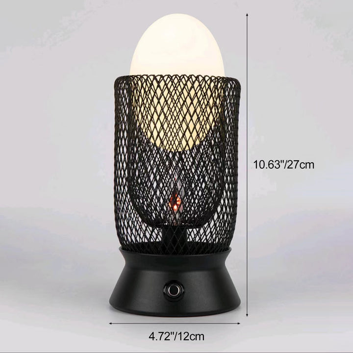Contemporary Retro Iron And Glass Egg Cage Flame 1-Light LED Rechargeable Table Lamp Night Light For Bedroom And Dining Room