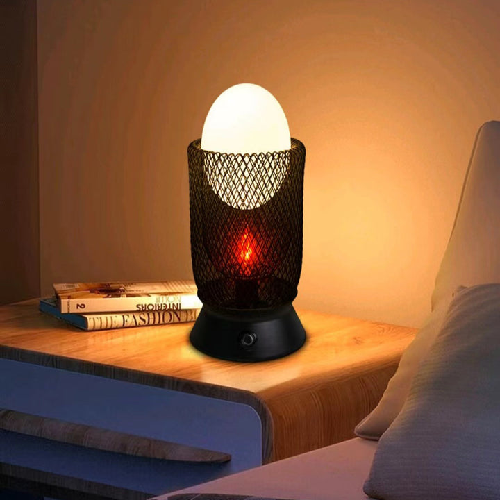 Contemporary Retro Iron And Glass Egg Cage Flame 1-Light LED Rechargeable Table Lamp Night Light For Bedroom And Dining Room
