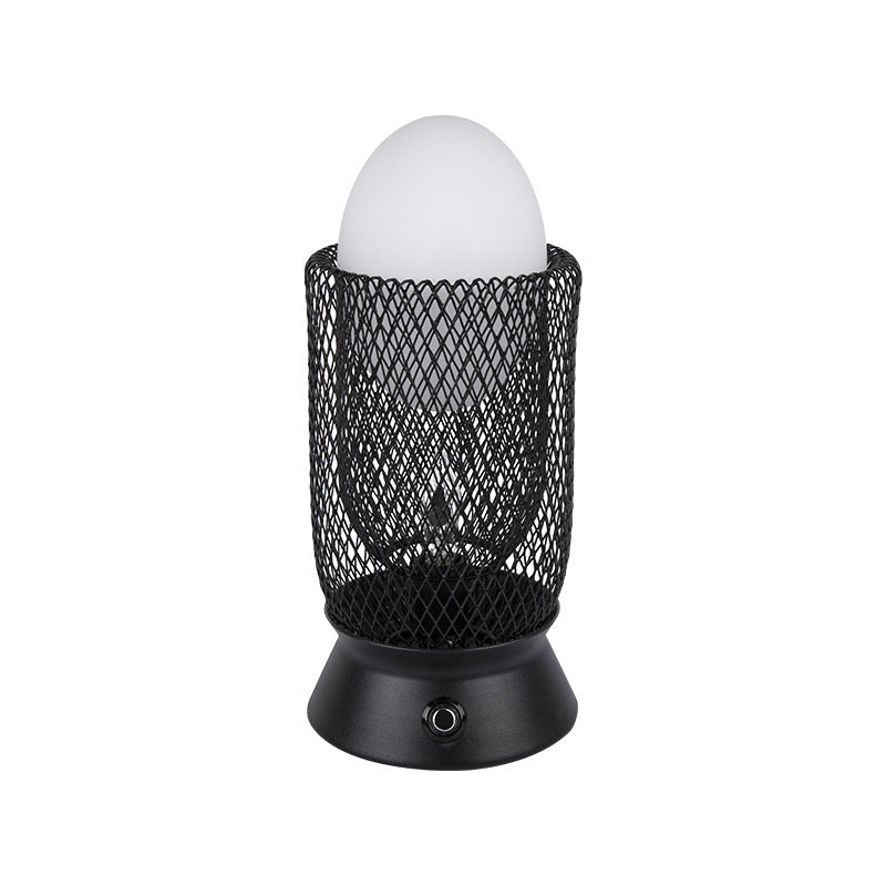 Contemporary Retro Iron And Glass Egg Cage Flame 1-Light LED Rechargeable Table Lamp Night Light For Bedroom And Dining Room