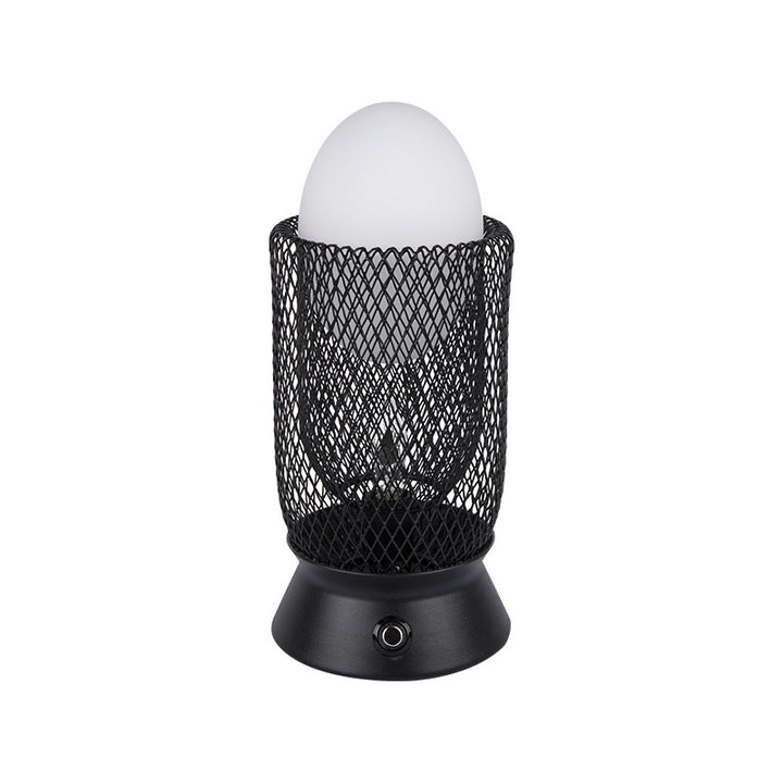 Contemporary Retro Iron And Glass Egg Cage Flame 1-Light LED Rechargeable Table Lamp Night Light For Bedroom And Dining Room