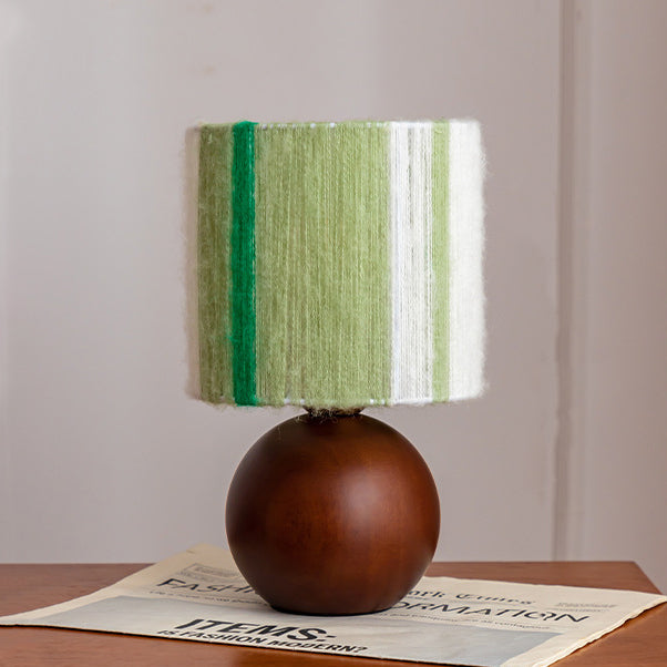 Traditional French Oak And Mohair Weaving Round Sphere Cylinder 1-Light Table Lamp For Bedroom