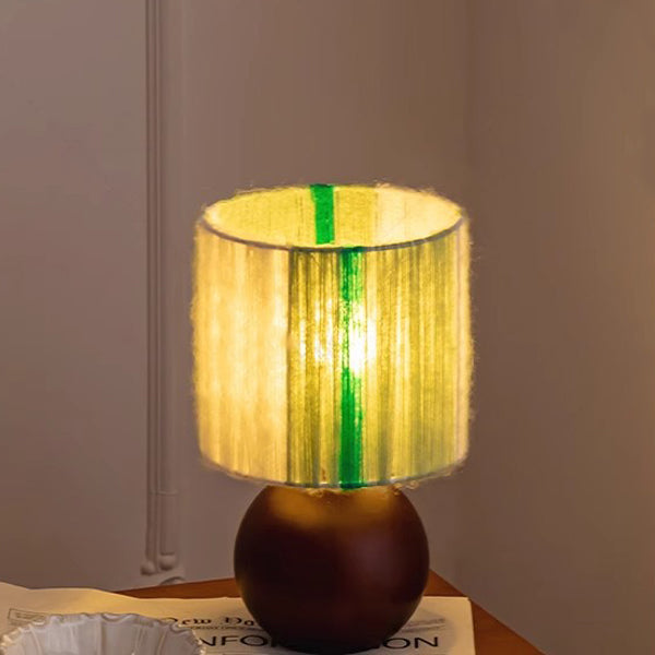Lampe de table 1 lumière en chêne français traditionnel et mohair tissé en sphère ronde pour chambre 