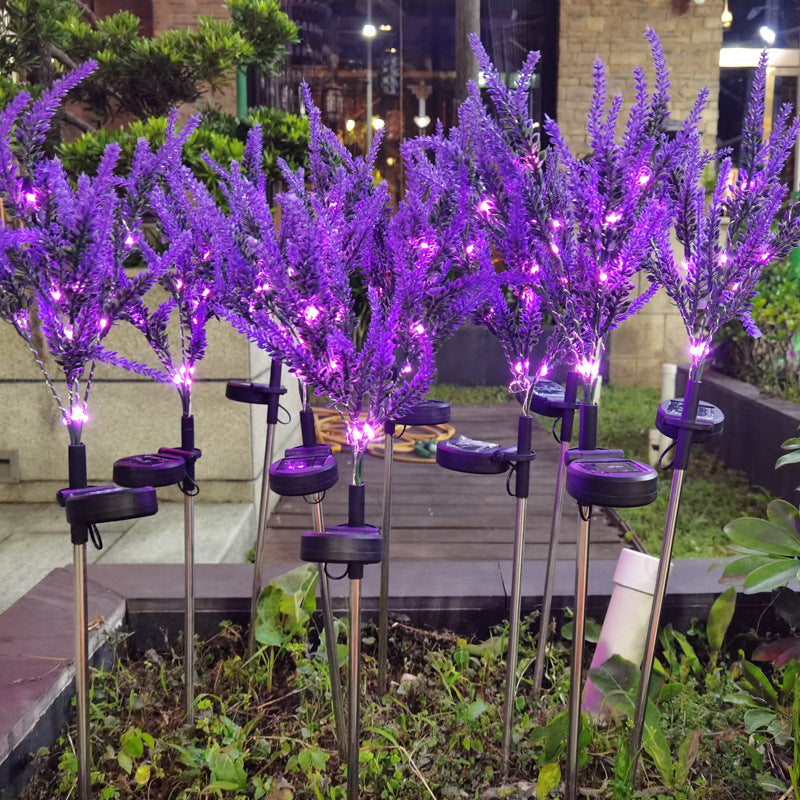 Art déco moderne solaire étanche en acier inoxydable PC &amp; ABS faux lavande LED éclairage extérieur pour jardin et patio extérieur 