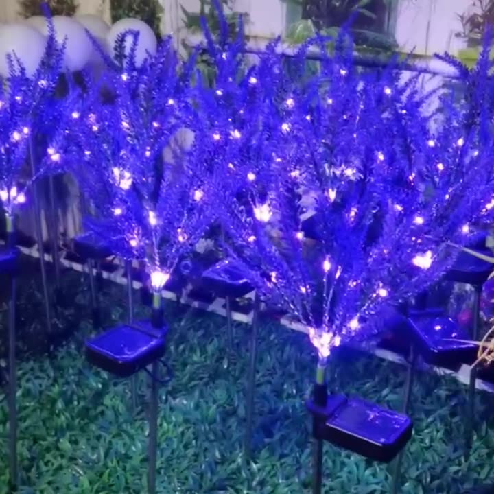 Art déco moderne solaire étanche en acier inoxydable PC &amp; ABS faux lavande LED éclairage extérieur pour jardin et patio extérieur 