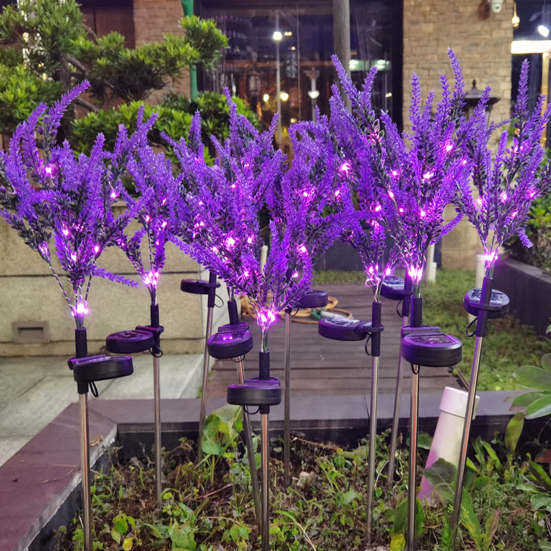 Art déco moderne solaire étanche en acier inoxydable PC &amp; ABS faux lavande LED éclairage extérieur pour jardin et patio extérieur 