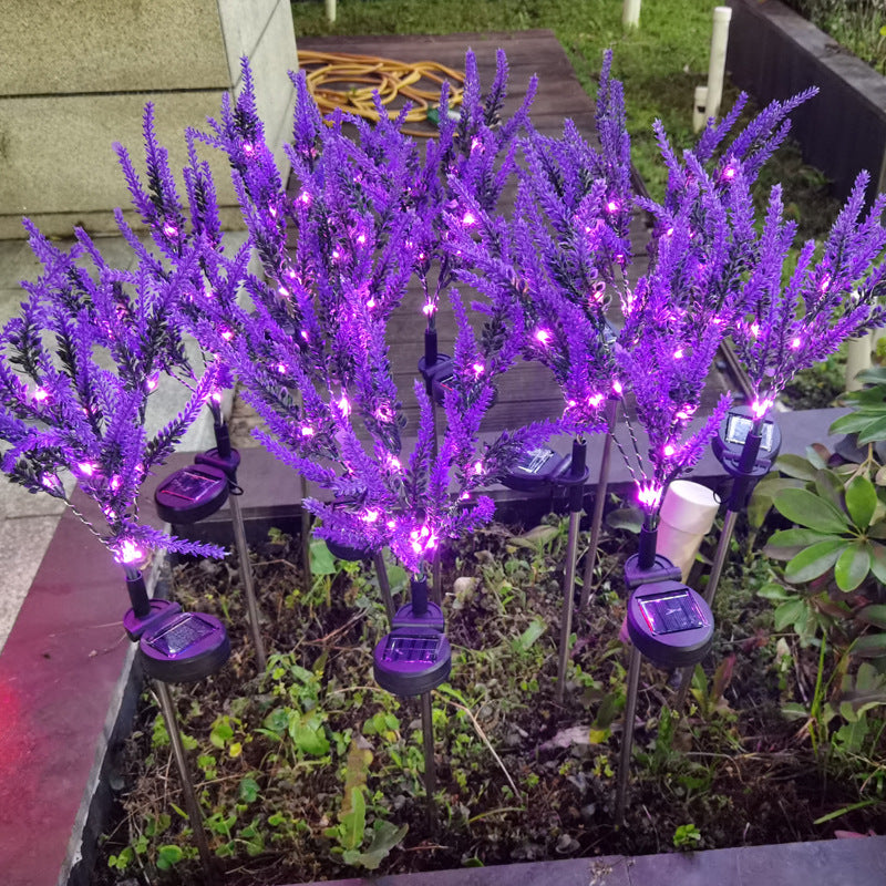 Art déco moderne solaire étanche en acier inoxydable PC &amp; ABS faux lavande LED éclairage extérieur pour jardin et patio extérieur 
