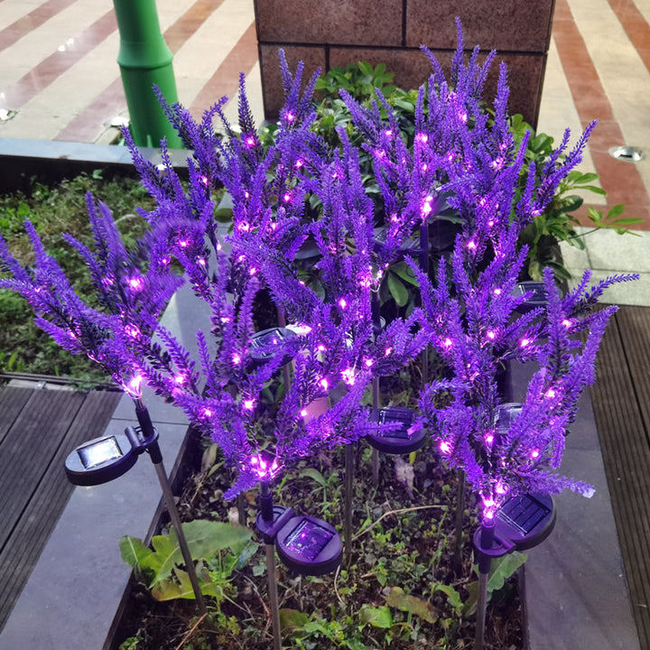 Art déco moderne solaire étanche en acier inoxydable PC &amp; ABS faux lavande LED éclairage extérieur pour jardin et patio extérieur 