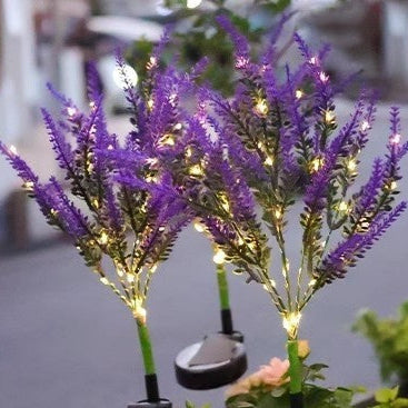 Art déco moderne solaire étanche en acier inoxydable PC &amp; ABS faux lavande LED éclairage extérieur pour jardin et patio extérieur 