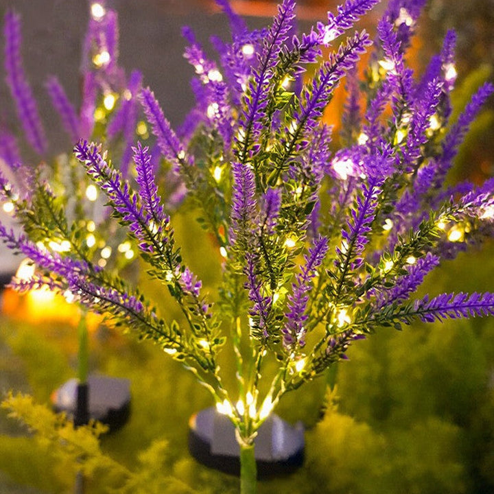 Art déco moderne solaire étanche en acier inoxydable PC &amp; ABS faux lavande LED éclairage extérieur pour jardin et patio extérieur 