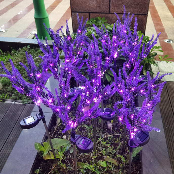 Art déco moderne solaire étanche en acier inoxydable PC &amp; ABS faux lavande LED éclairage extérieur pour jardin et patio extérieur 